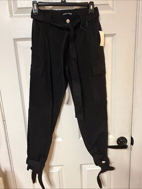 Almost Famous Black Cargo Tie-Waist Pants with Ankle Ties
